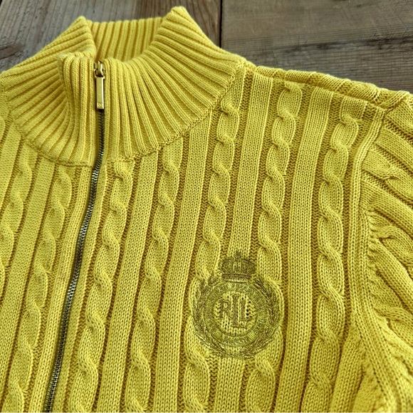 Lauren Ralph Lauren Yellow Zip Front Cable Knit Cardigan Sweater Women’s Sz L - Picture 4 of 13